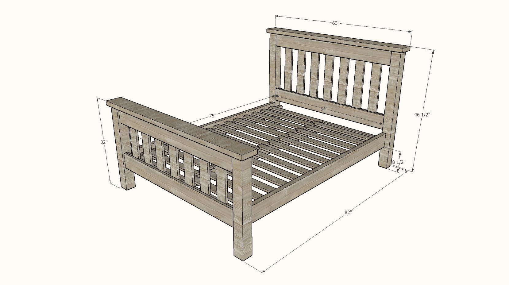 dimensions diagram for full size bed mission style plans