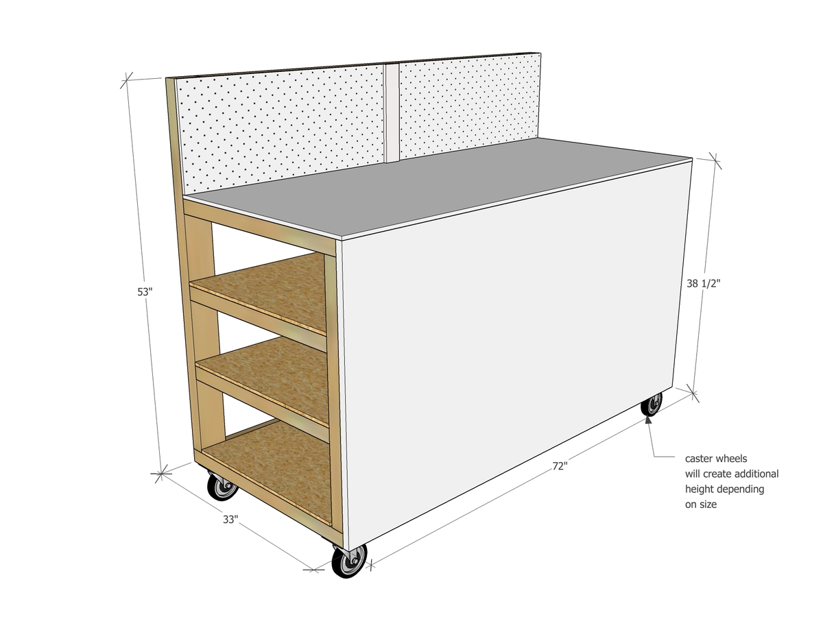 workbench with wood storage