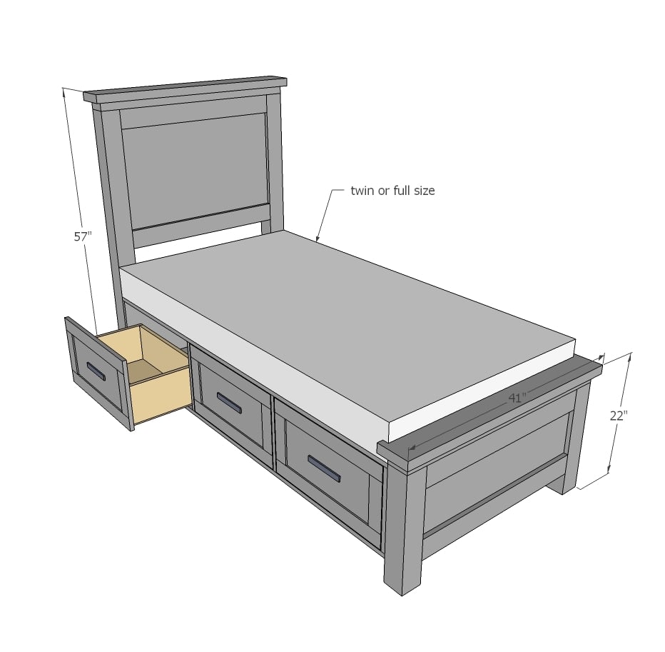 Farmhouse Storage Bed With Drawers Twin And Full Ana White