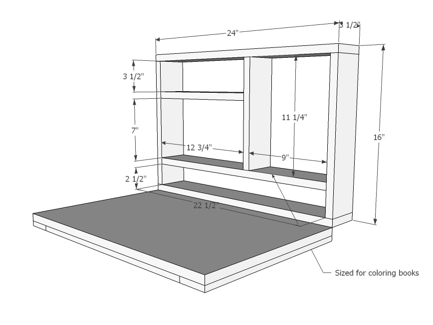 flip down art desk dimensions