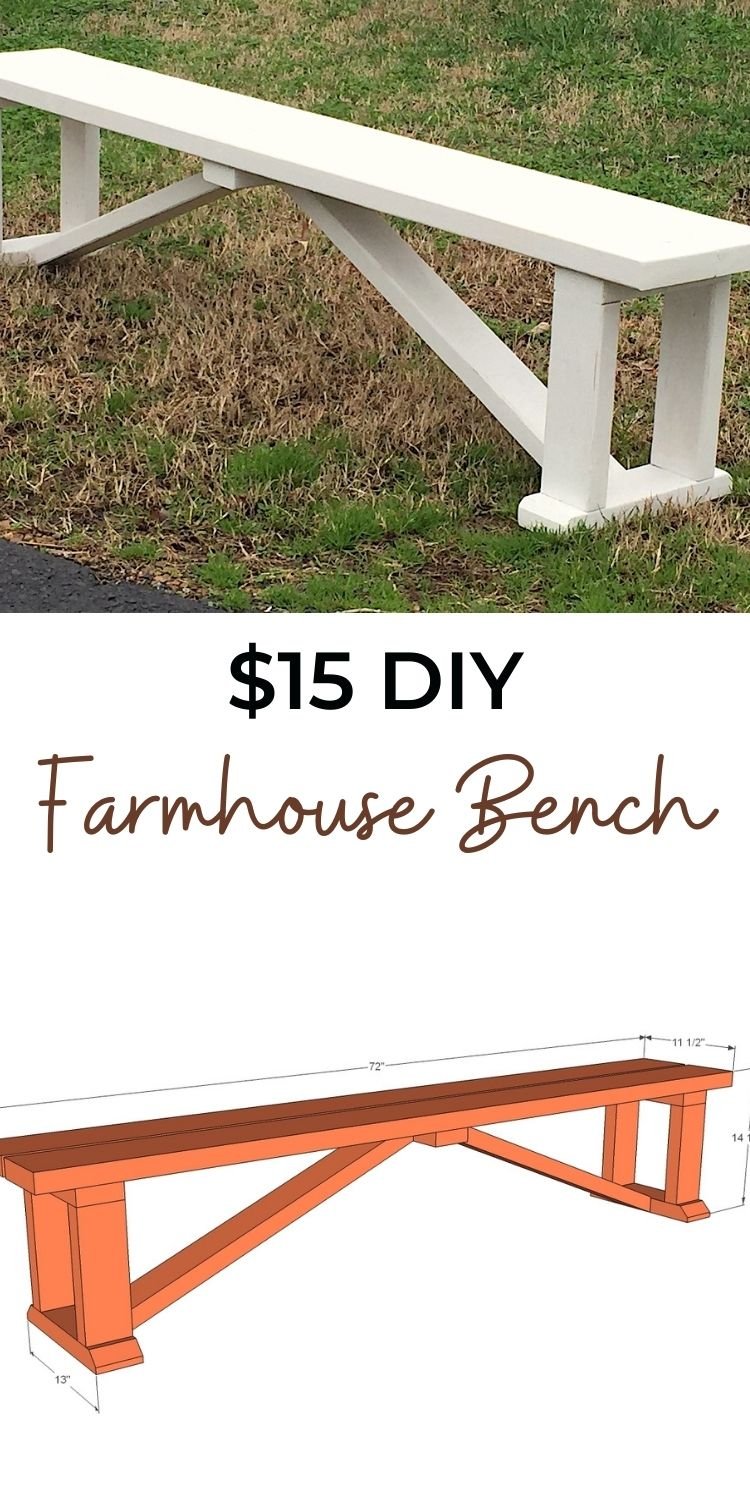 $15 DIY Farmhouse Bench by Happier Homemaker