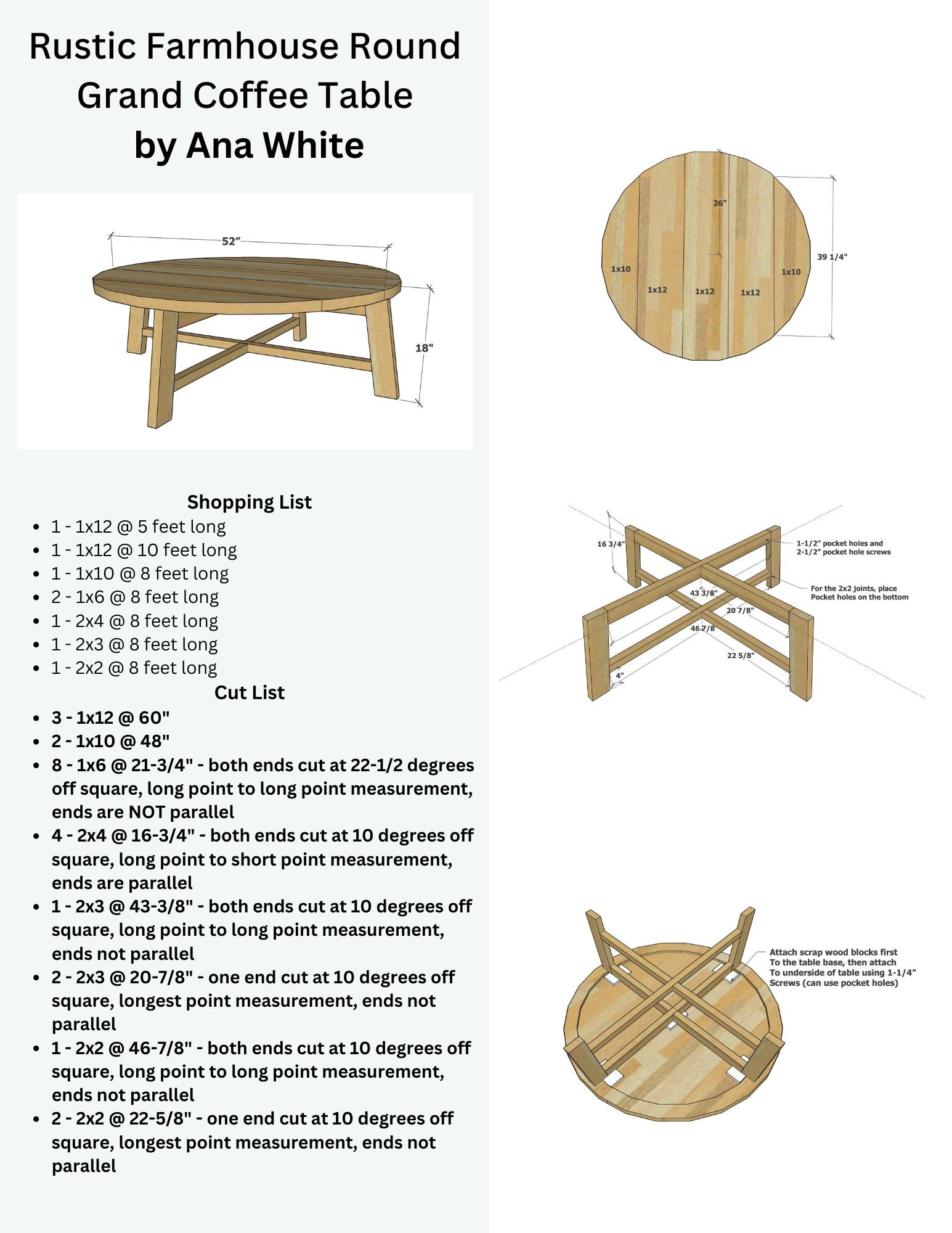 Rustic Farmhouse Round Grand Coffee Table Plans