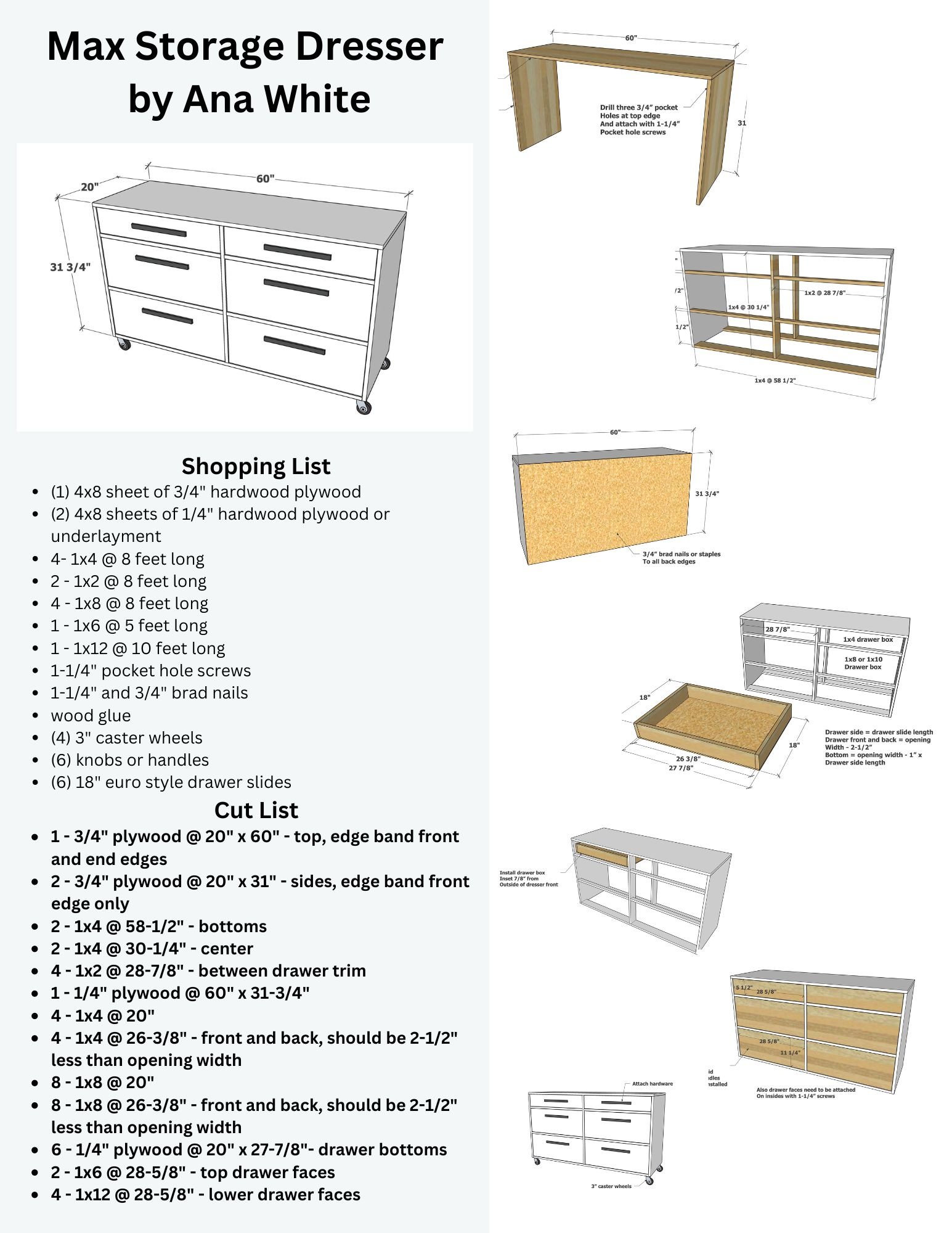 Max Storage Dresser - Easy to Modify Size Plans