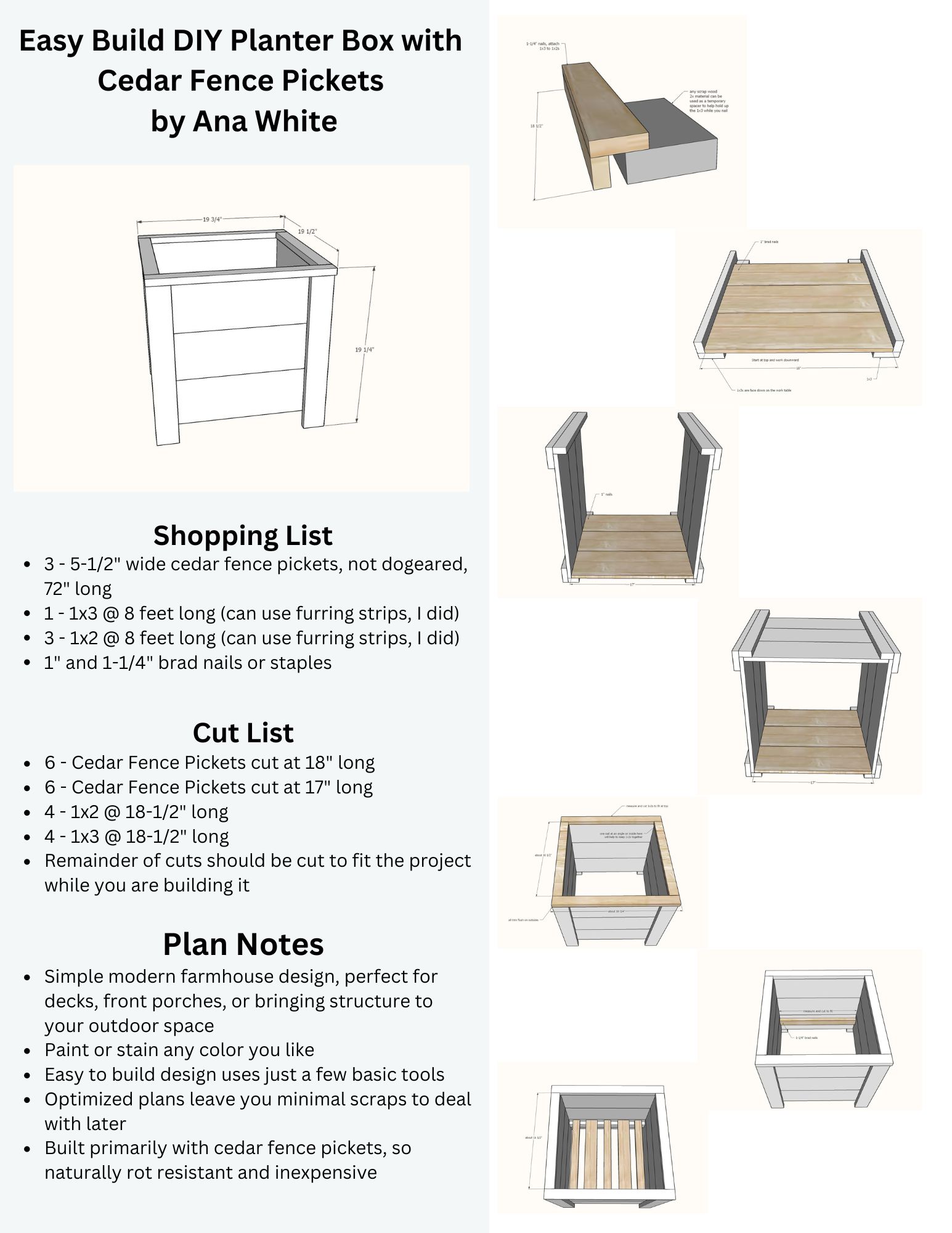 Easy Build DIY Planter Box with Cedar Fence Pickets Plans