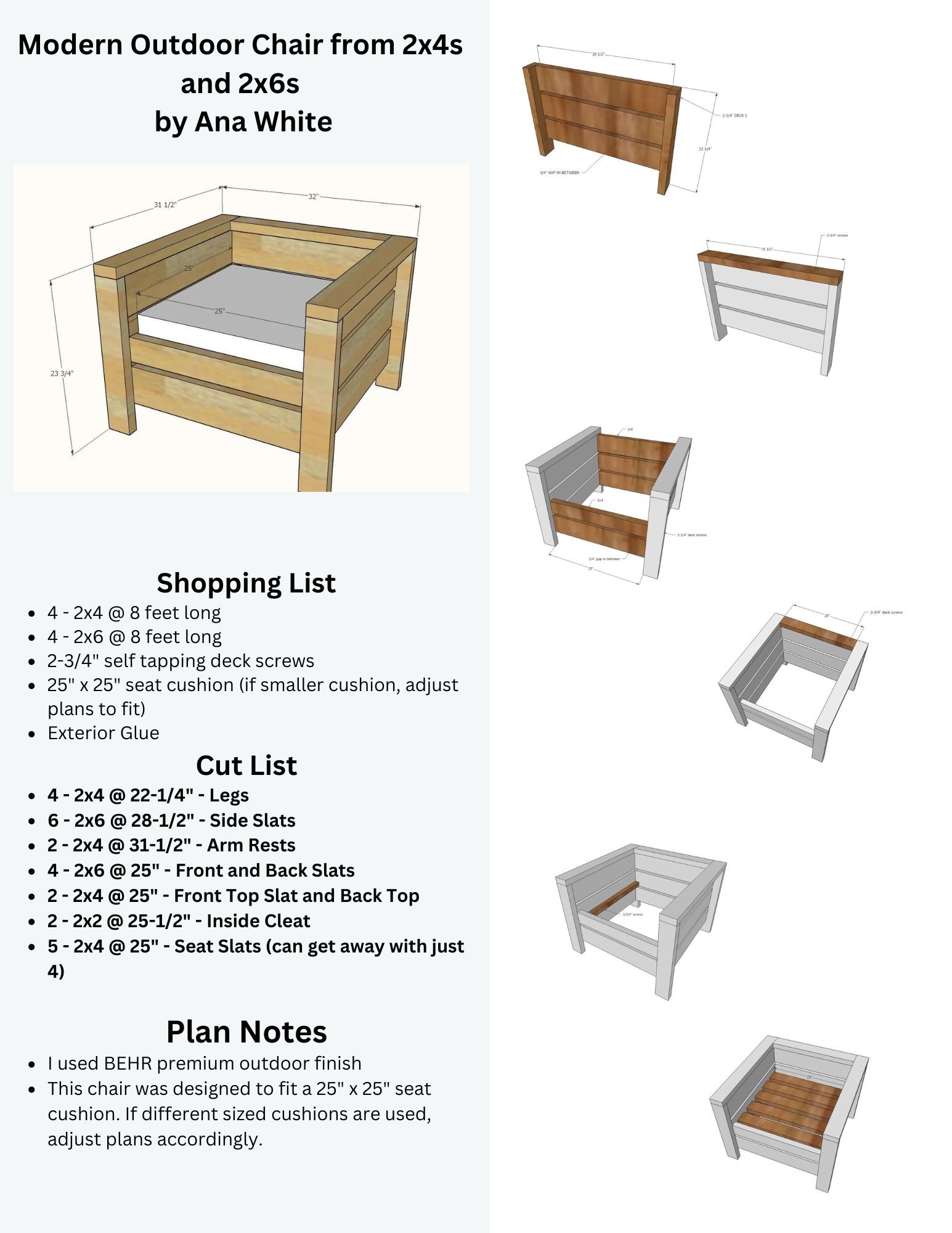 Modern Outdoor Chair from 2x4s and 2x6s Plans