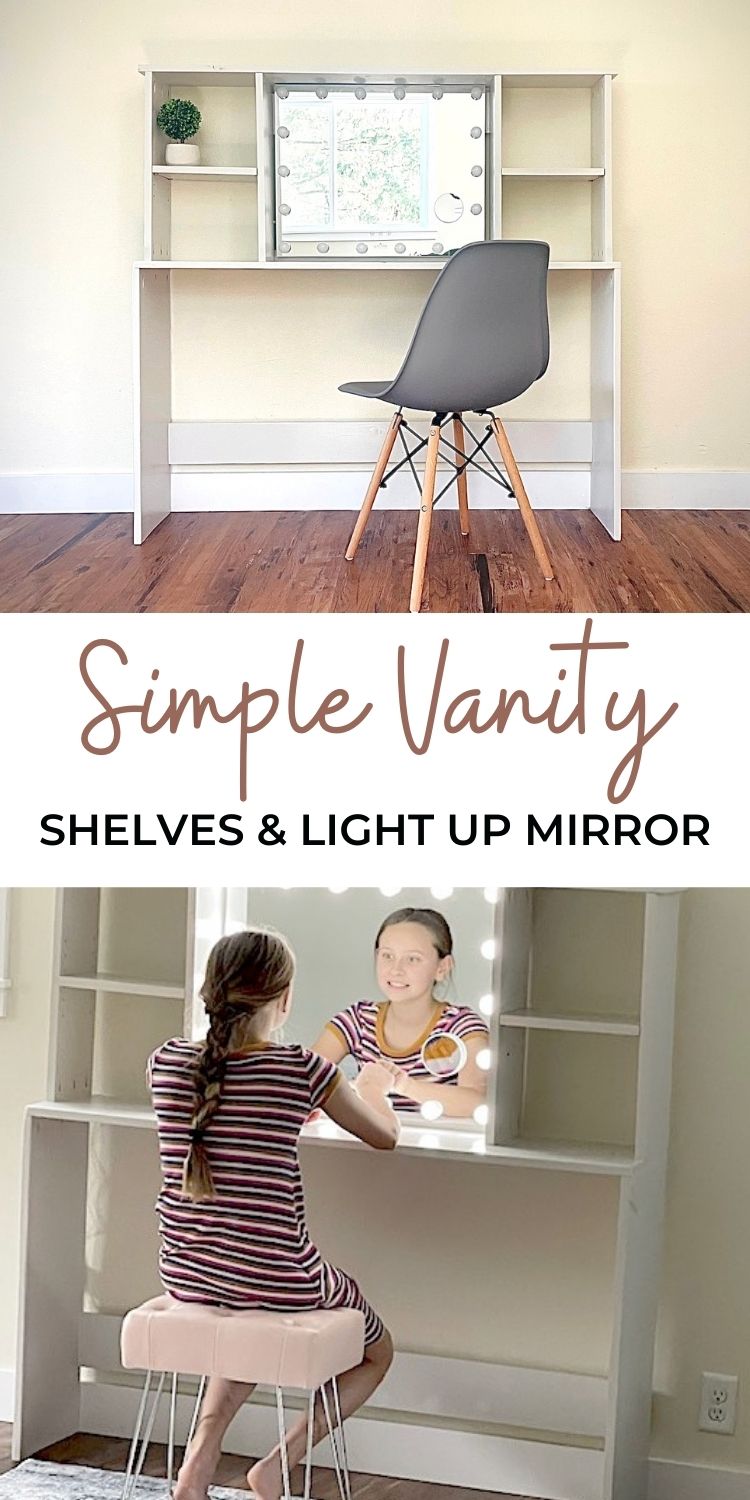 Simple Vanity with Shelves and Light Up Mirror 