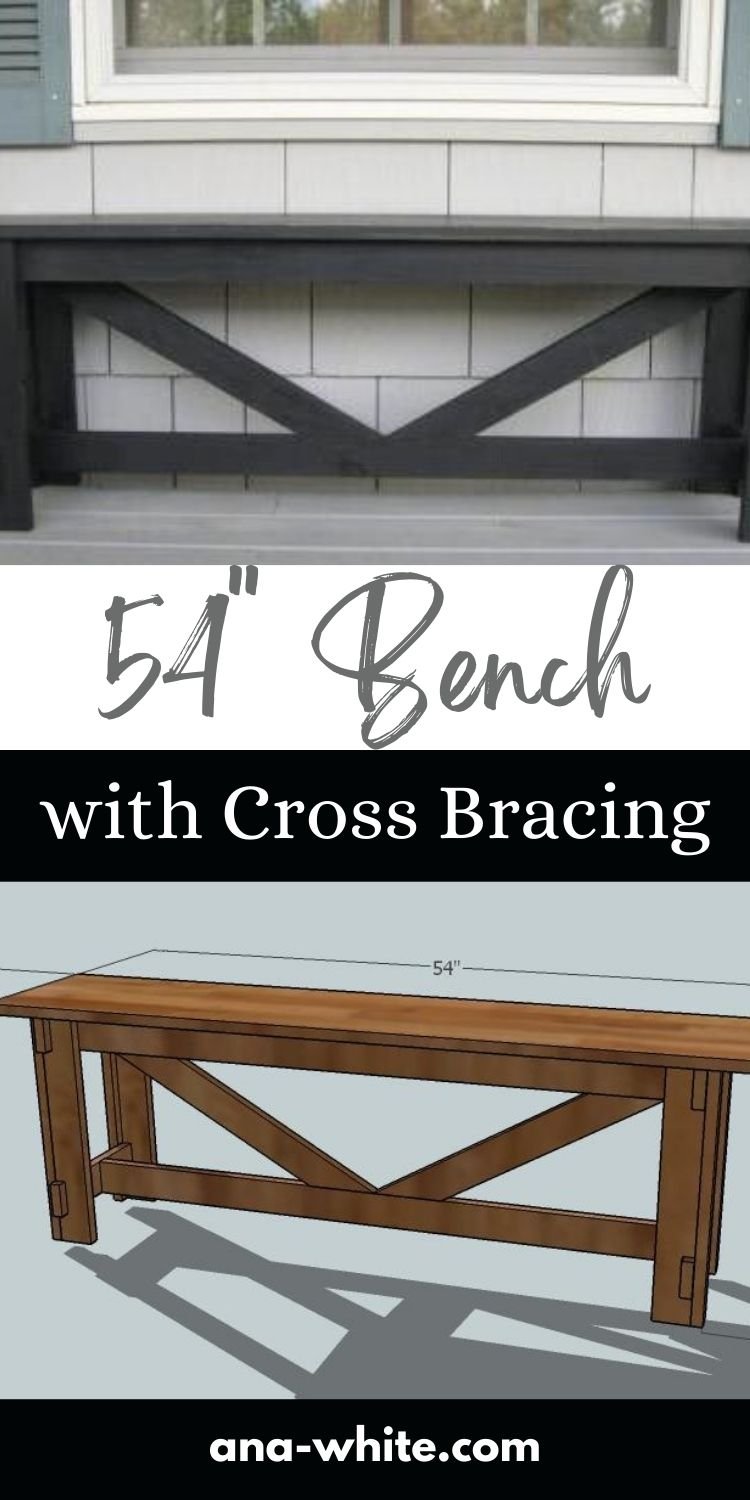 54" Bench with Cross Bracing - Made with 1x boards