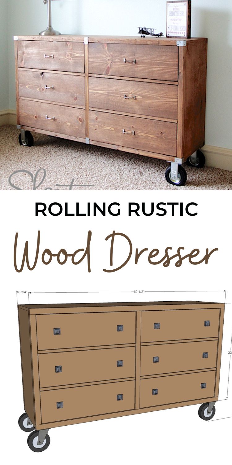 Rolling Rustic Wood Dresser