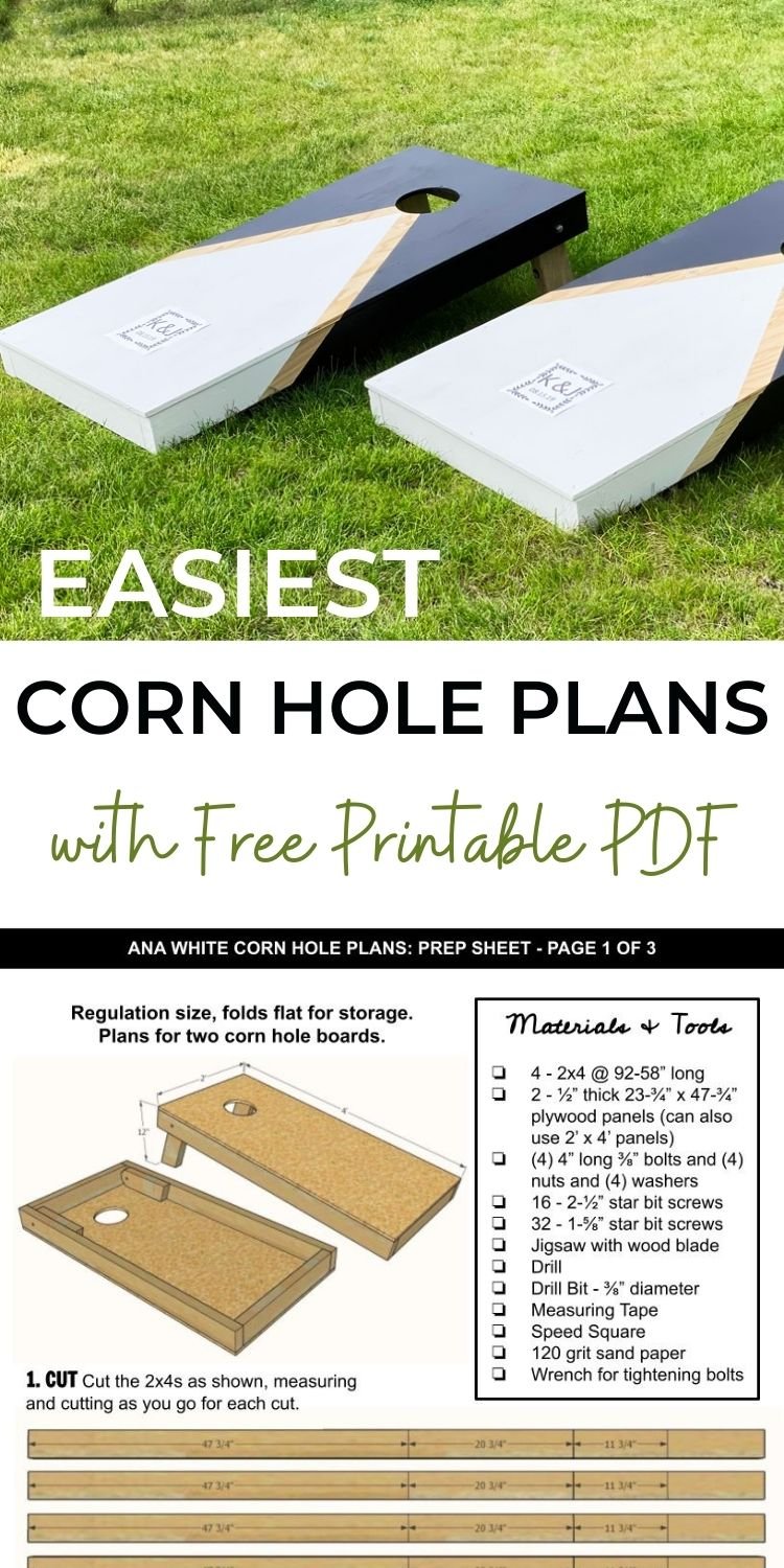 Easiest Corn Hole Plans with Free Printable PDF