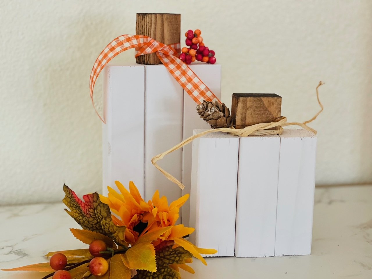 pumpkin decor for mantle and tabletops