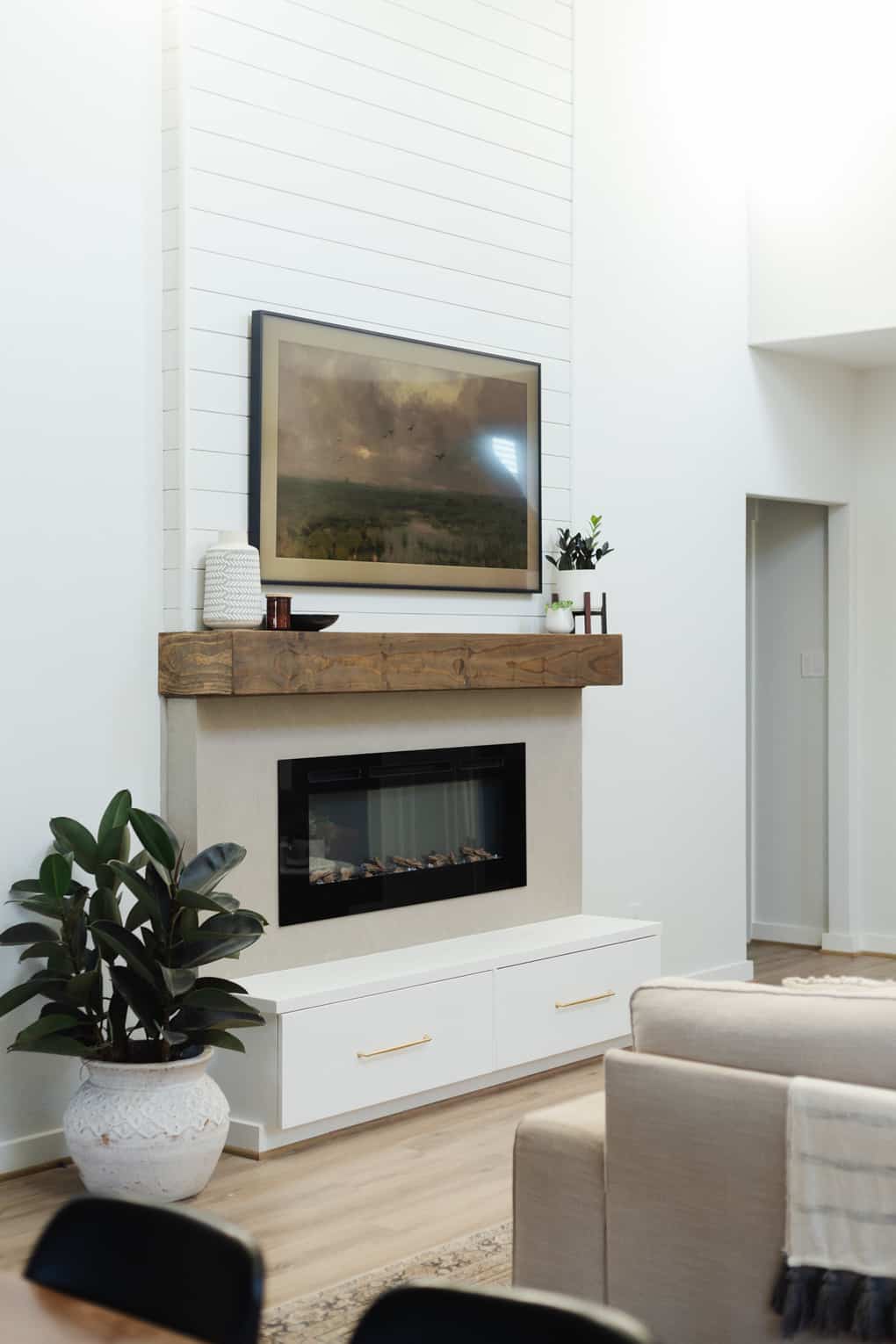 raised hearth fireplace with storage