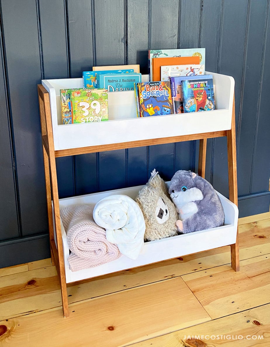 angled bookrack toy bin free plans