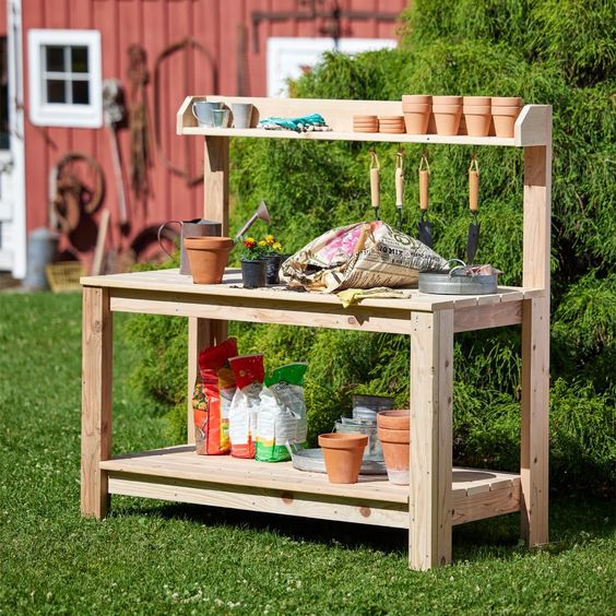 Potting Bench With Water Spigot, Cedar Potting Table, Outdoor Garden Bench,  Potting Table With Sink, Hose Hook Up, Casters, Tool Storage 