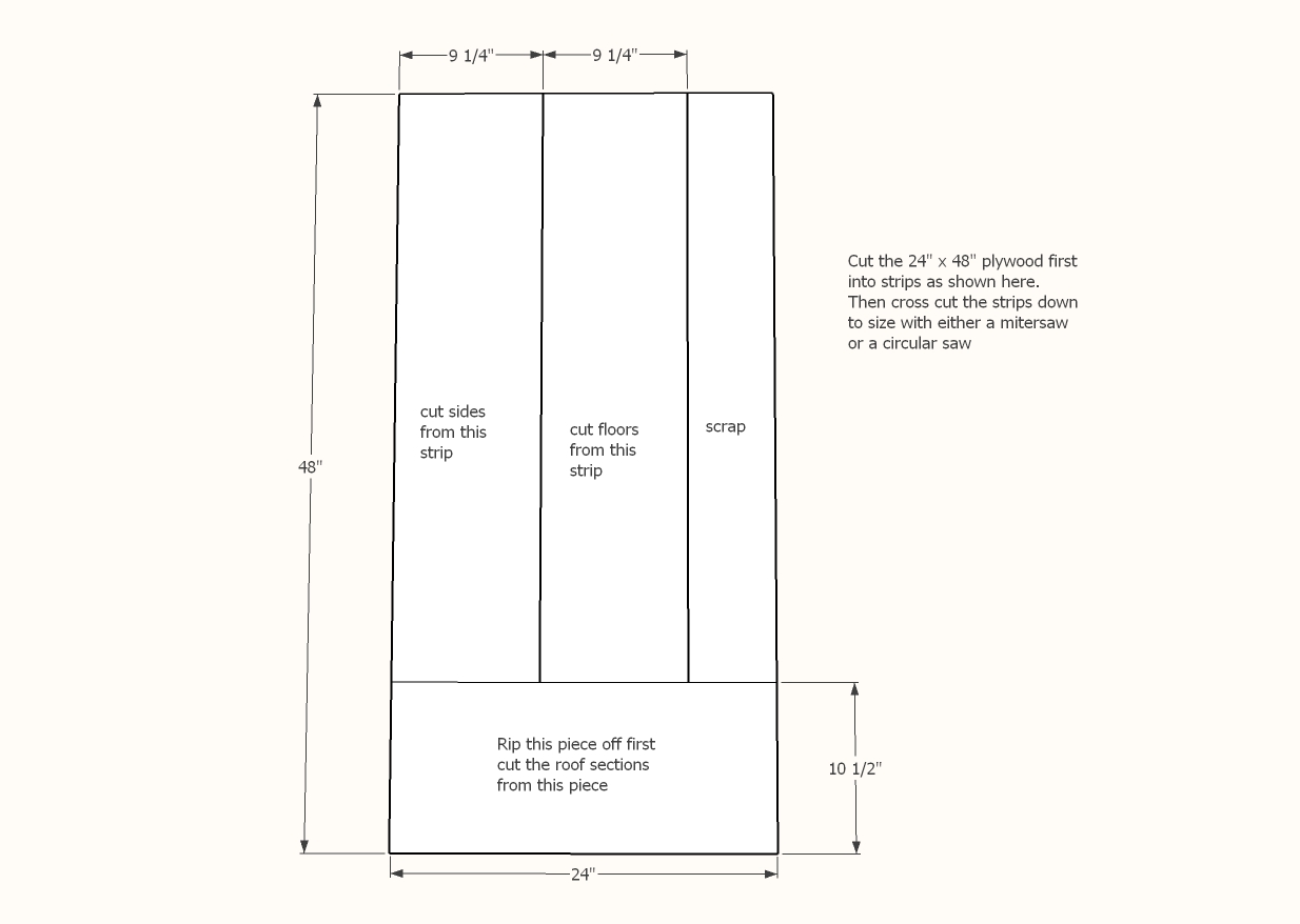 cutting diagram for farmhouse dollhouse plywood
