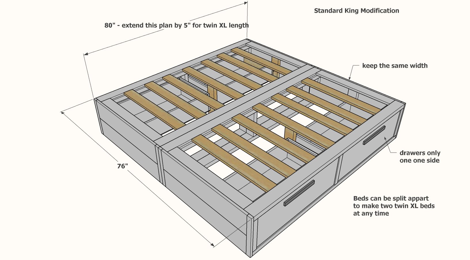 standard king captains bed