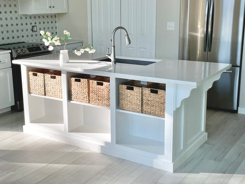 kitchen island with open shelves