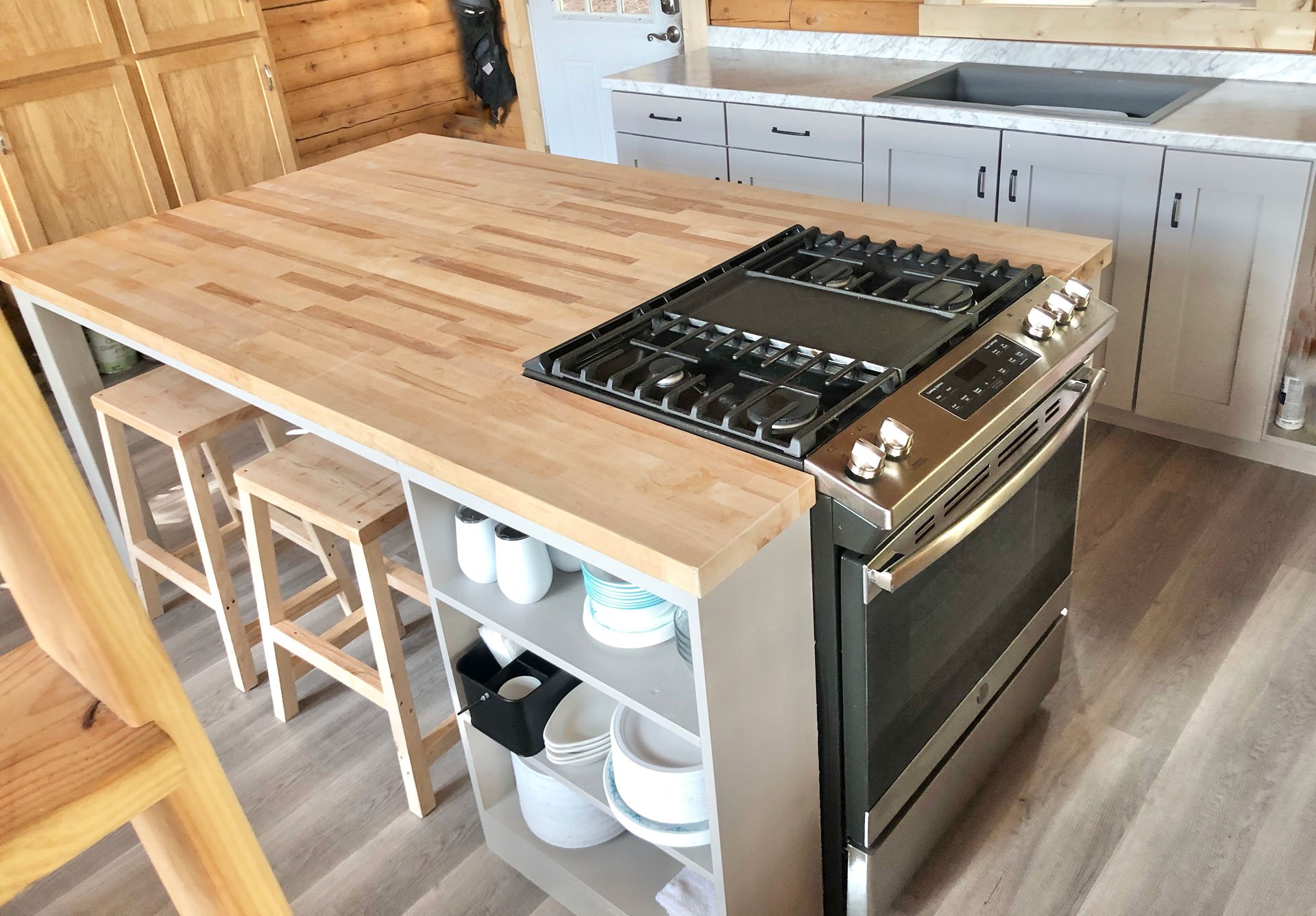 kitchen cooking table with storage