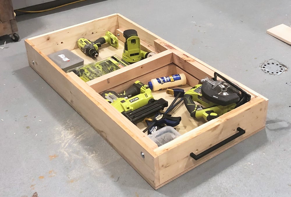 portable workbench folded flat