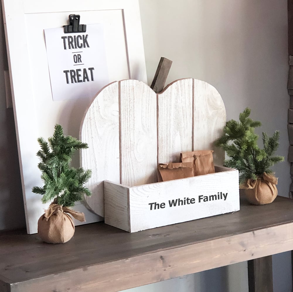 farmhouse pumpkin decor wood treat holder