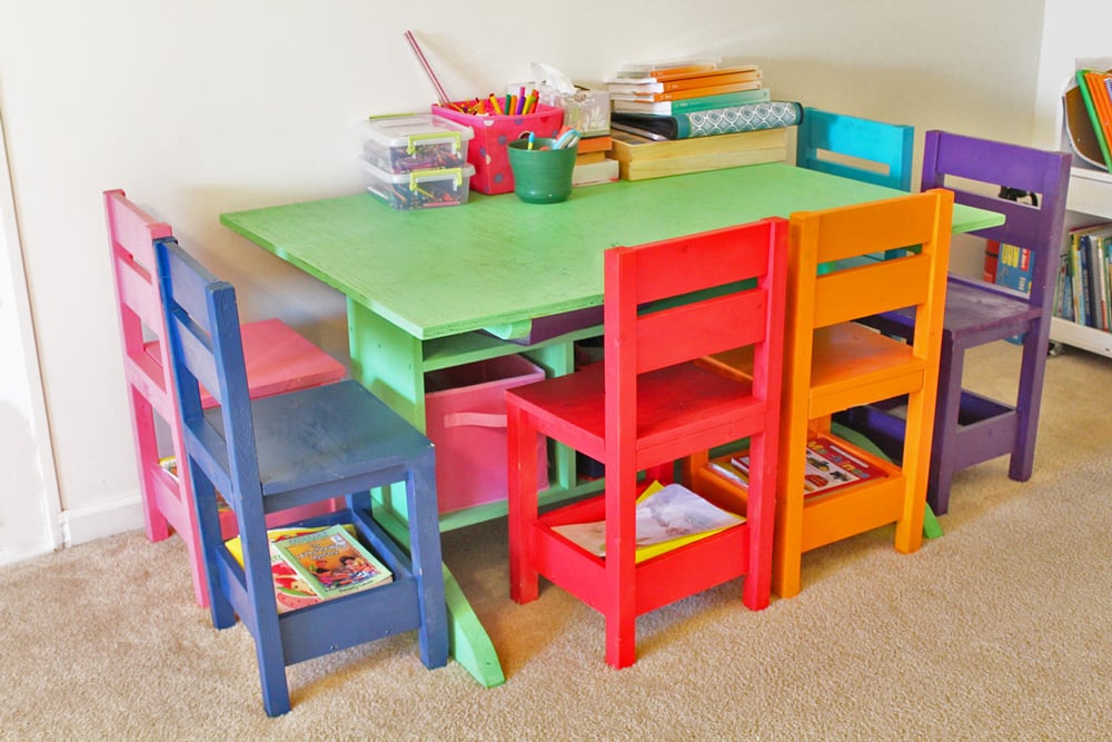 childrens wooden table and chairs with storage