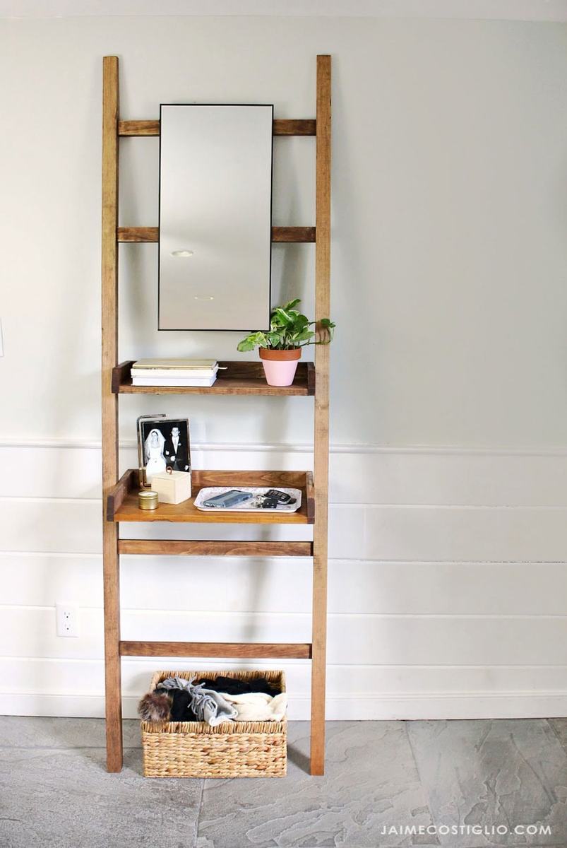 leaning wall entryway shelf organizer