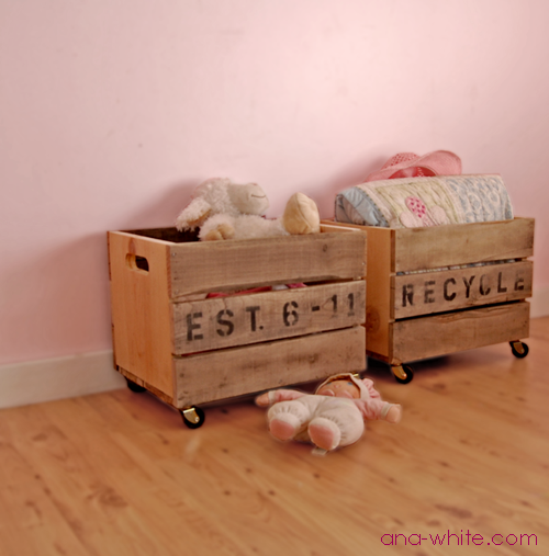 wood crates on wheels for storage