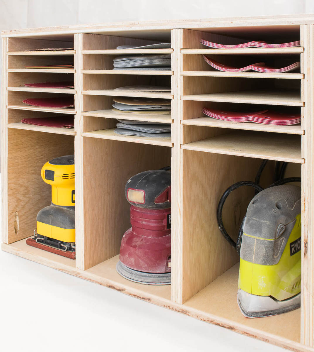 sander and sandpaper storage from The Handyman's Daughter