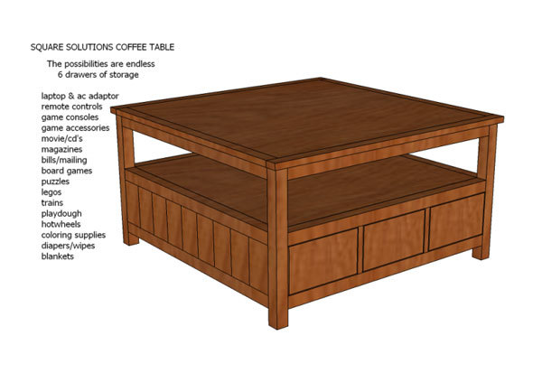 Square Solutions Coffee Table Plans, Large End Table With Drawers