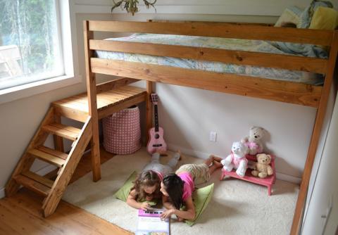 Camp Loft Bed With Stair Junior Height, Full Size Mattress Loft Bed Plans