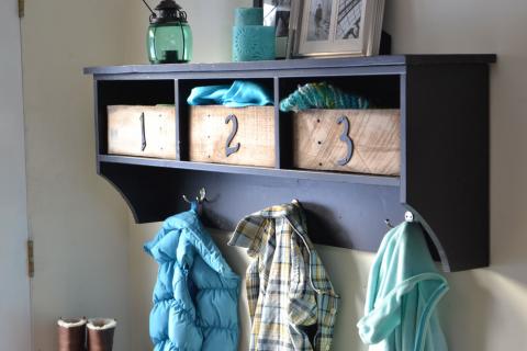 Entryway Bench and Storage Shelf with Hooks