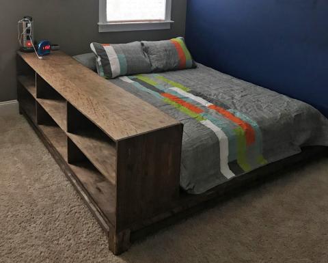 Teen Platform Bed With Side Storage, Bookcase Platform Bed Diy