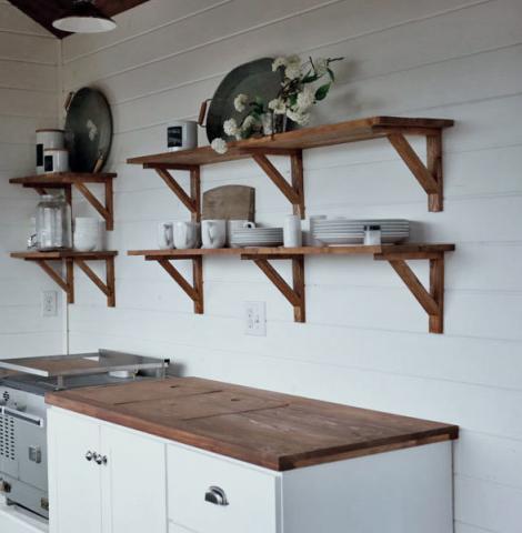 Open Kitchen Cabinet Shelving Rustic, How To Make Shelves In A Cabinet