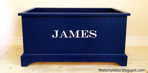 blue and white toy box