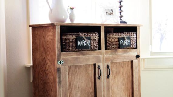 console table with baskets