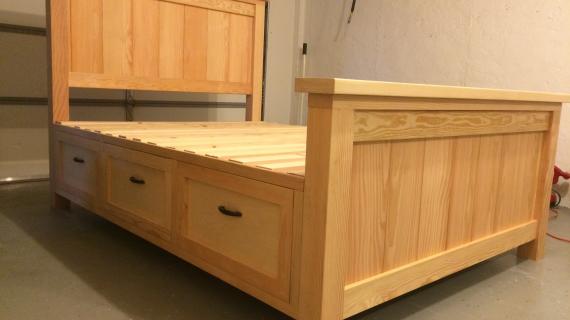 farmhouse bed with storage drawers