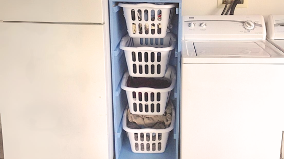 narrow laundry basket sorter cabinet       