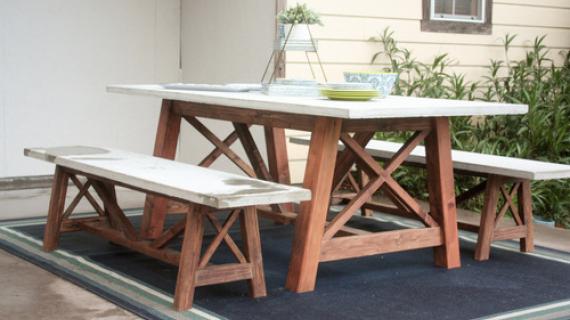 X Base Outdoor Concrete Table and Bench Set