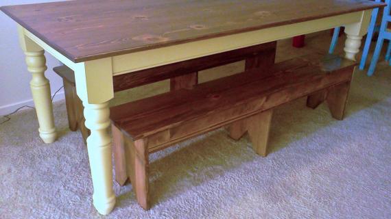 Turned leg farmhouse table with bench