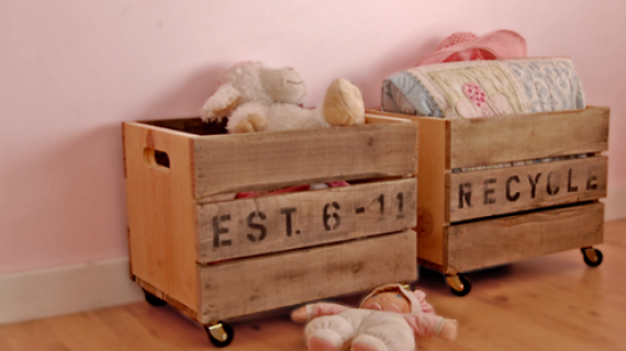wood crates on wheels for storage