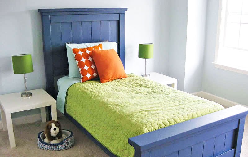 farmhouse bed twin sized boy room painted blue