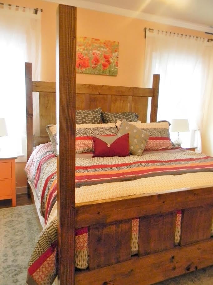 Slatted Four Post Farmhouse Bed King, Diy Four Post Bed Frame