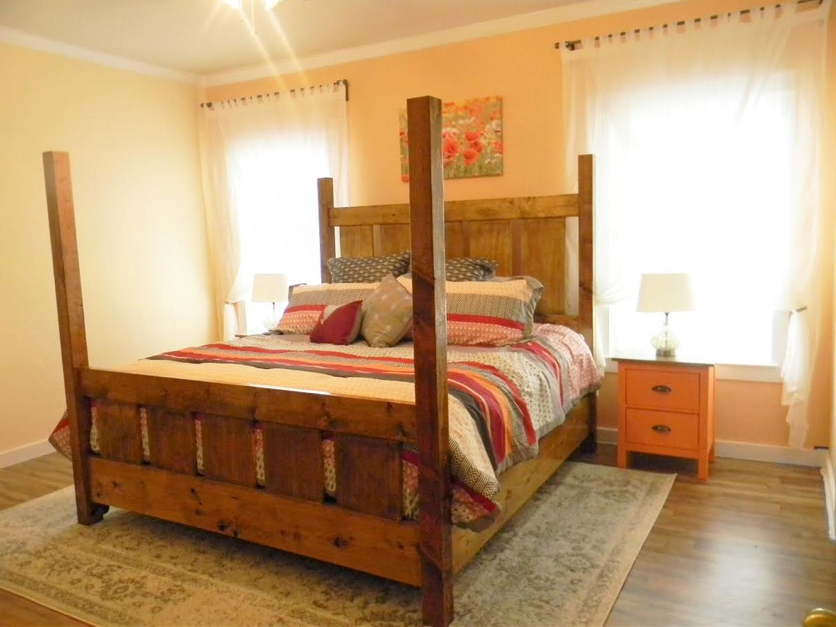 Slatted Four Post Farmhouse Bed King, How To Make A Four Post Bed Frame