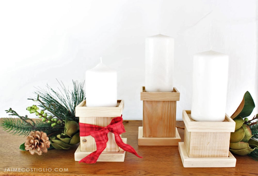 rustic wooden candle holders