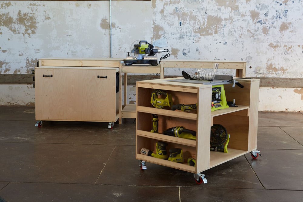 roll away workbench with miter saw stand